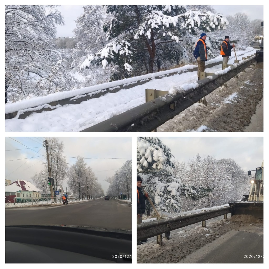 Расчистка от снега барьерных ограждений на мостах, очистка тротуаров.